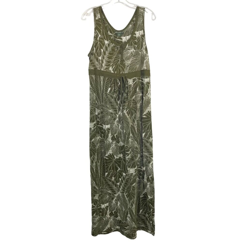 Eddie Bauer Green Palm Leaf Print Maxi Dress Sleeveless - Size Medium‎